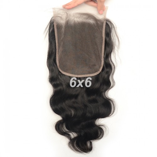 Luwigs 6x6 Lace Closure Human Virgin Hair Body Wave Pre Plucked Natural Hairline Natural Color Hair Piece with Baby Hair